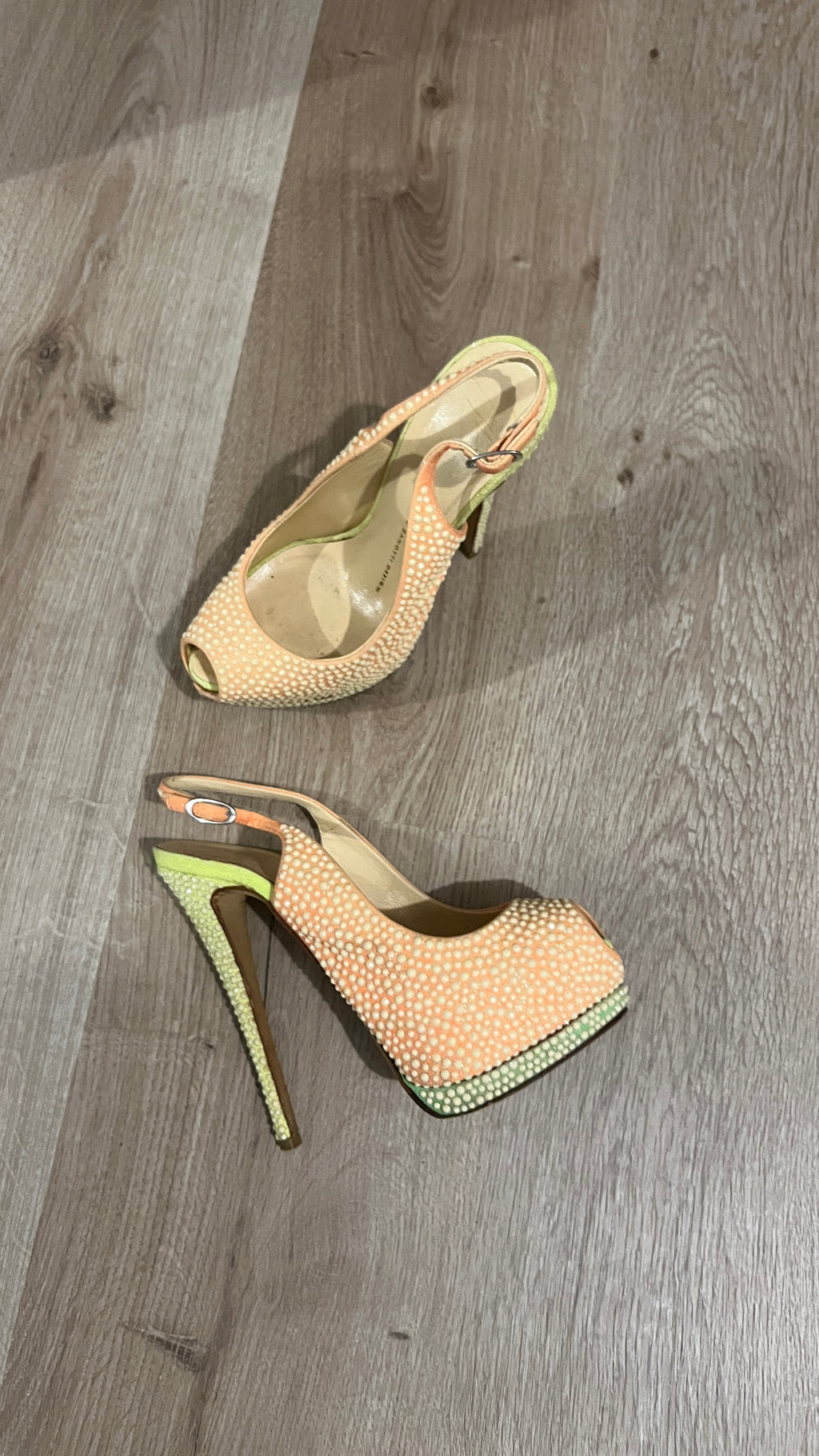 Giuseppe Zanotti Orange Suede Crystal Peep Toe Platform Slingback - size 36