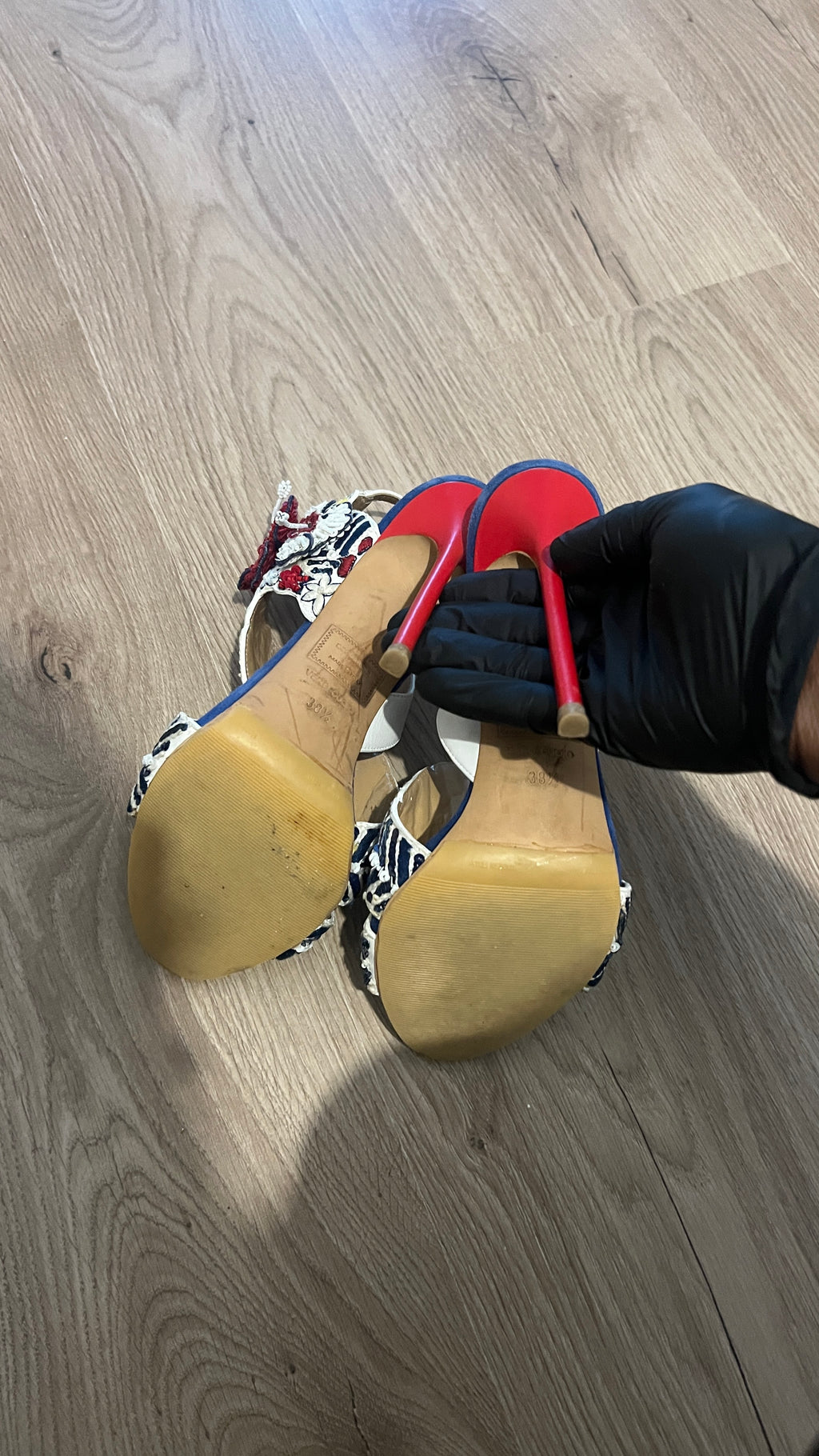 DSQUARED 2 Aloha Embroidered Blue Red Napa Heels - size 38,5 EU