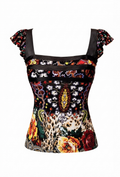 Roberto Cavalli 2000s multicolor floral and leopard print fitted ruffled TOP