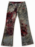 2000s Cavalli Flowers Scar Red Signature Grey Denim Jeans - size 36/S