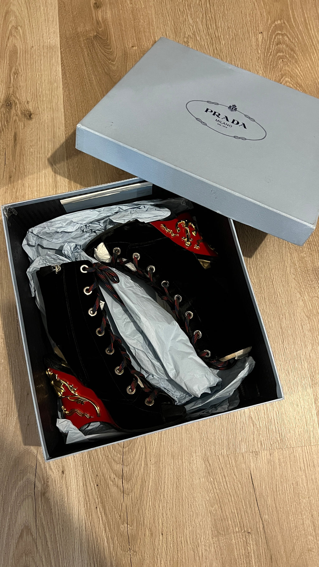 PRADA embellished wedge suede lace up sandals - size 37,5
