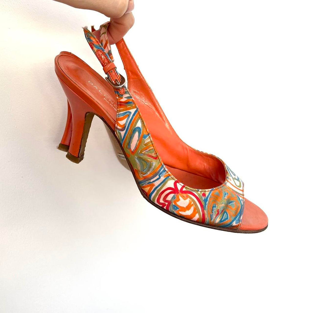 Balenciaga orange patterned slingback heels - size 40 EU