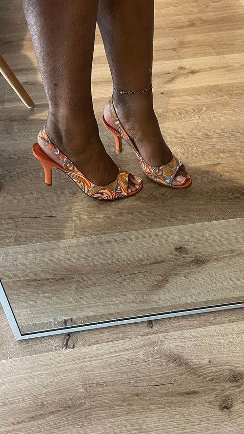 Balenciaga orange patterned slingback heels - size 40 EU