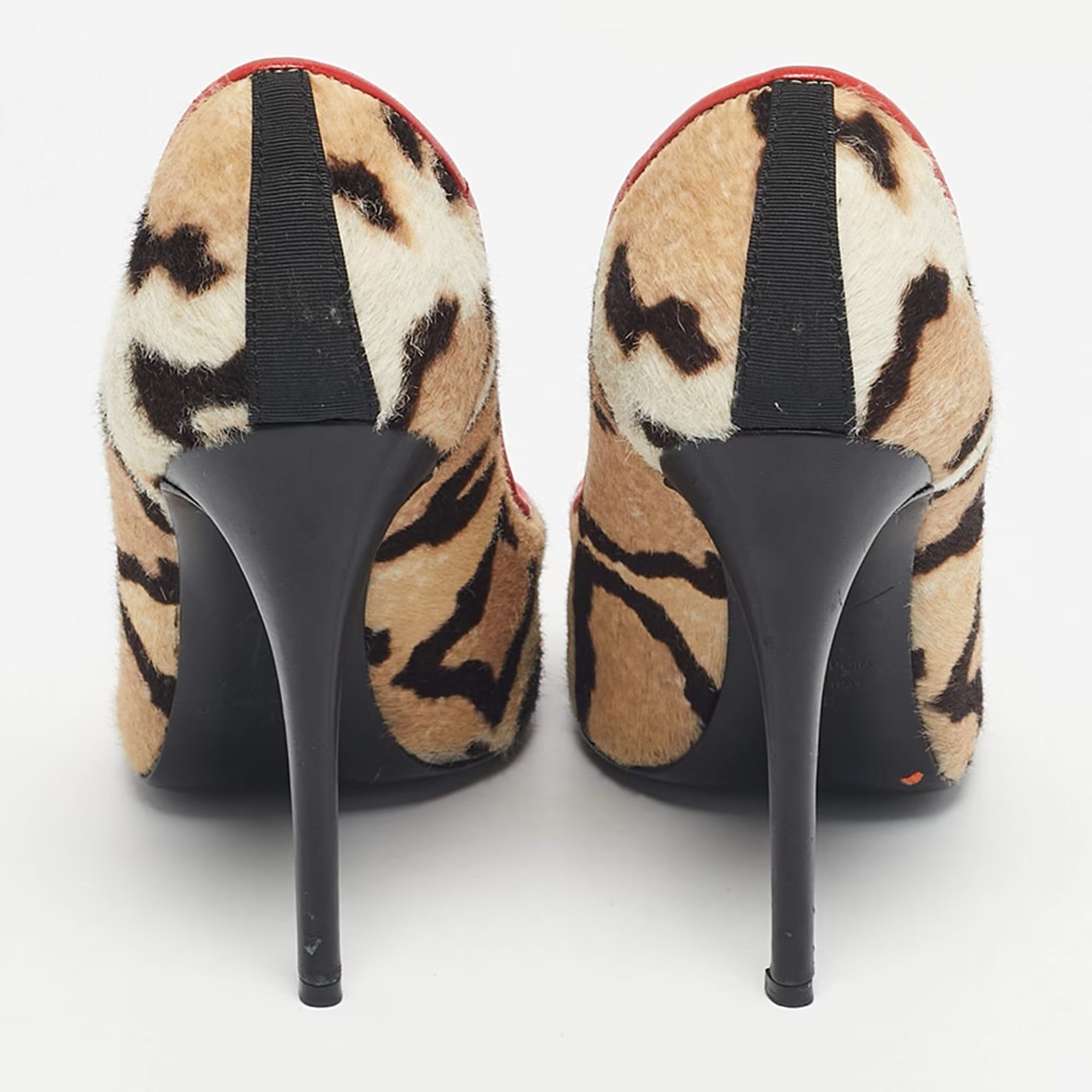 Giuseppe Zanotti Multicolor Leopard Print Calf Hair Peep Toe Pumps - size 41 EU