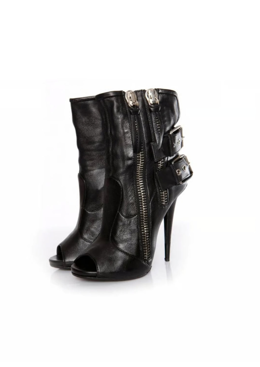 Giuseppe Zanotti black leather peep-toe ankle boots - size 39 EU