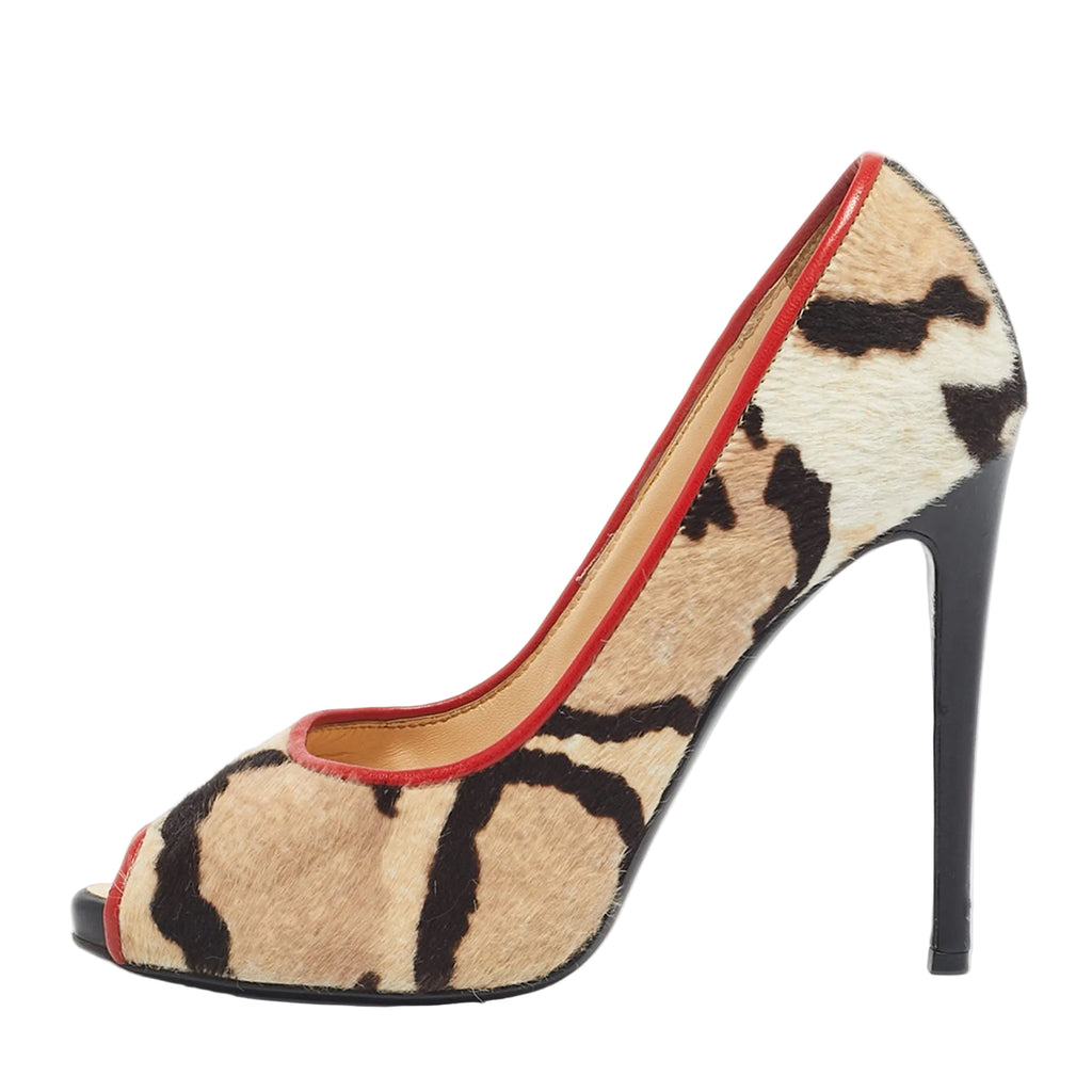 Giuseppe Zanotti Multicolor Leopard Print Calf Hair Peep Toe Pumps - size 41 EU