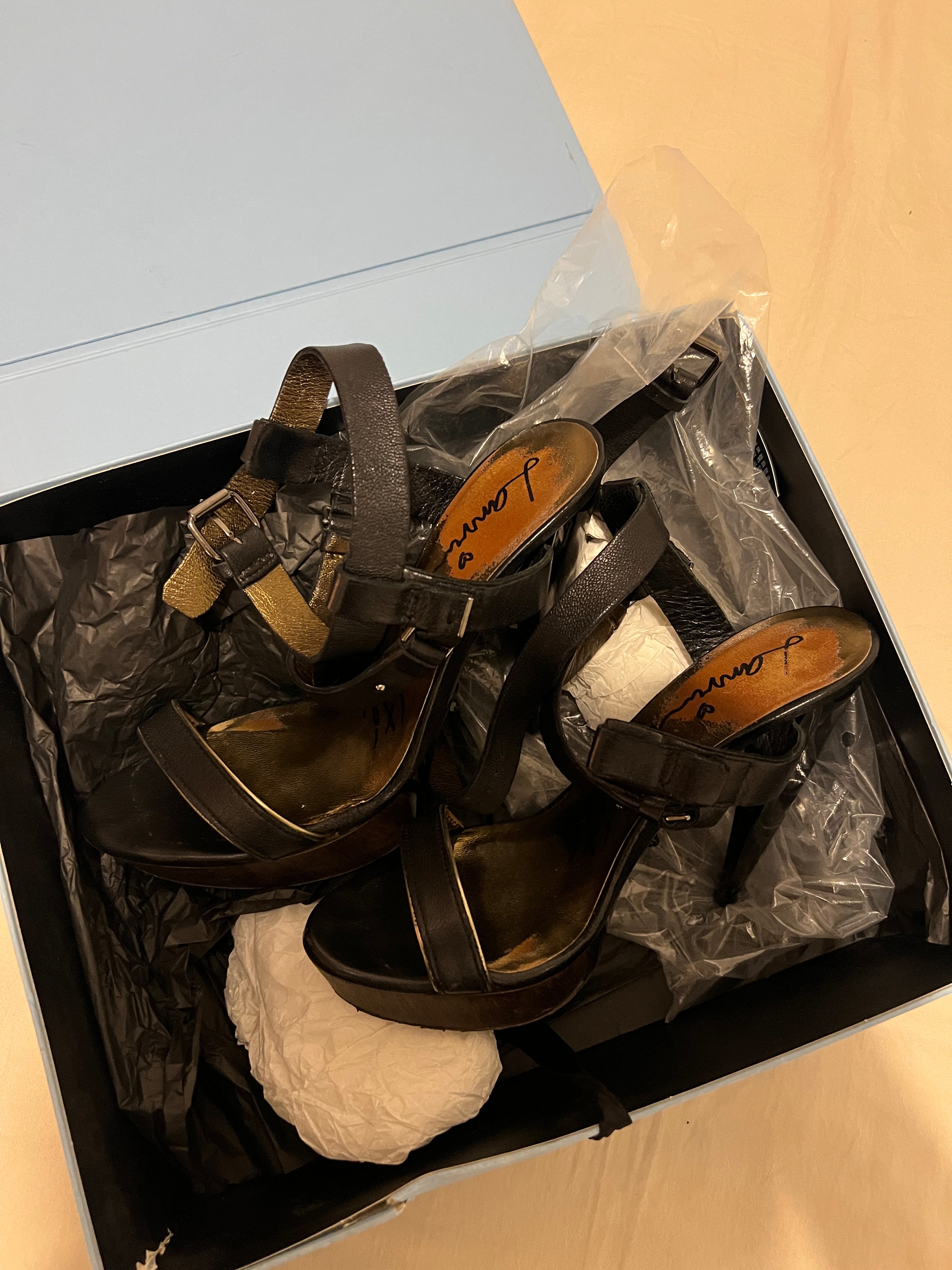 Lanvin Leather Wooden Platform Sandals Black 2013 summer - size 39 EU