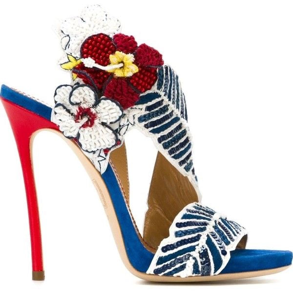 DSQUARED 2 Aloha Embroidered Blue Red Napa Heels - size 38,5 EU