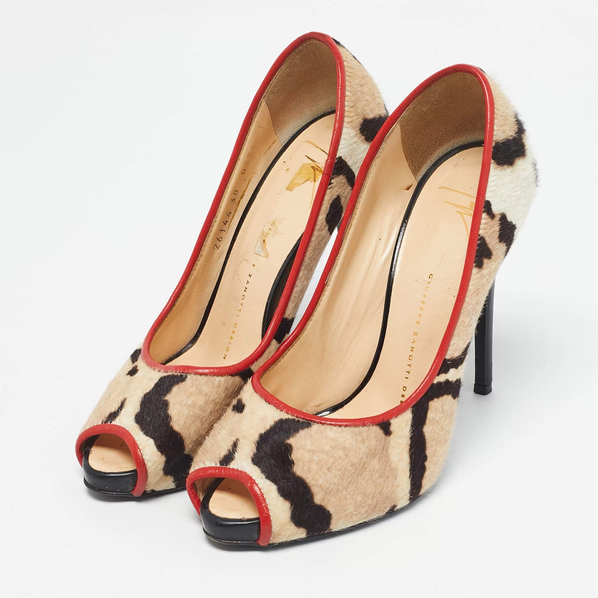 Giuseppe Zanotti Multicolor Leopard Print Calf Hair Peep Toe Pumps - size 41 EU