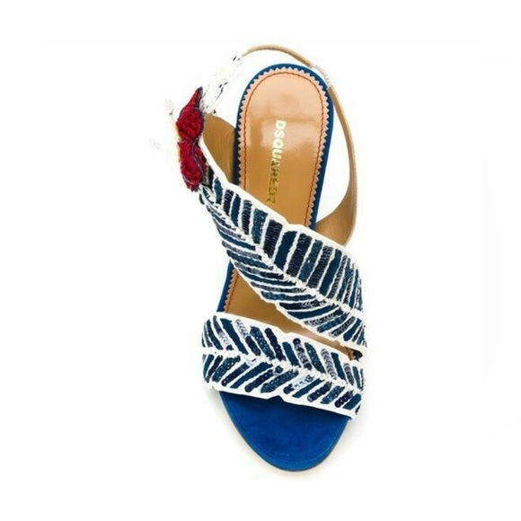 DSQUARED 2 Aloha Embroidered Blue Red Napa Heels - size 38,5 EU