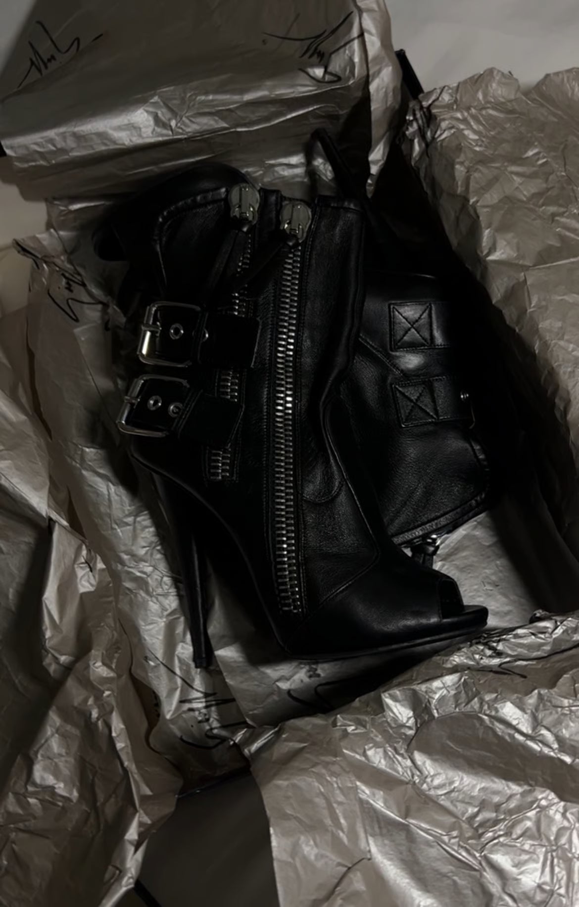 Giuseppe Zanotti black leather peep-toe ankle boots - size 39 EU